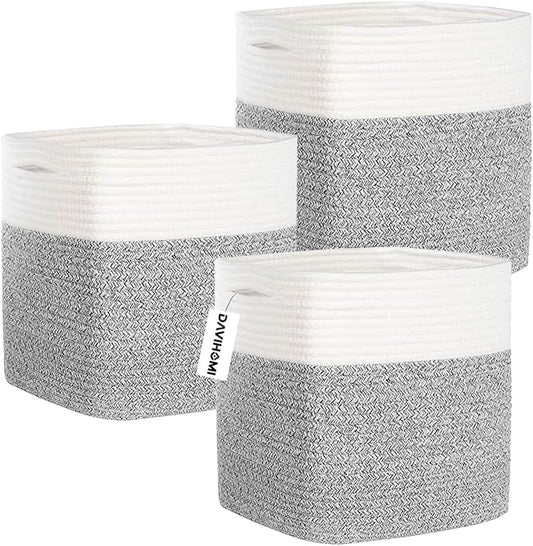 Cube Storage Bins 11 Inch Cotton Rope Woven Storage Basket by DAVIHOMI