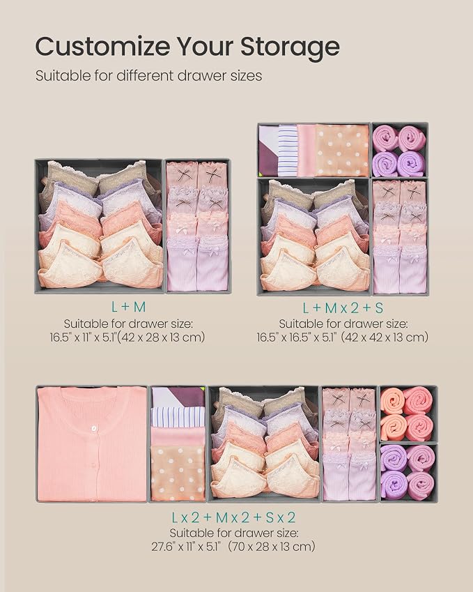 SONGMICS Drawer Organizer, Dresser Drawer Organizers, Foldable Fabric Storage - Image 5