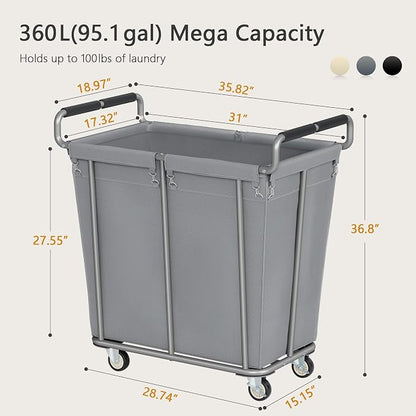 Large Laundry Hamper with Wheels, 360L Rolling Big Laundry Basket - Image 3