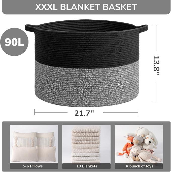 INDRESSME XXXLarge Cotton Rope Basket Woven Baby Laundry Baskets Blanket - Image 3