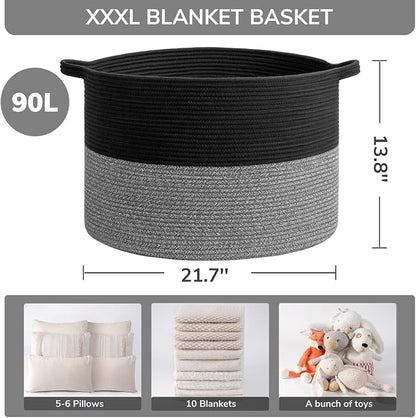 INDRESSME XXXLarge Cotton Rope Basket Woven Baby Laundry Baskets Blanket - Image 3