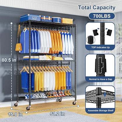 P8 Heavy Duty Clothes Rack（With Extended Width Design） Rolling Clothing Racks - Image 2