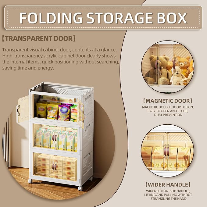 252 QT / 63 Gal Magnetic Door Storage Bins Collapsible Stackable w/1 Lid - Image 4