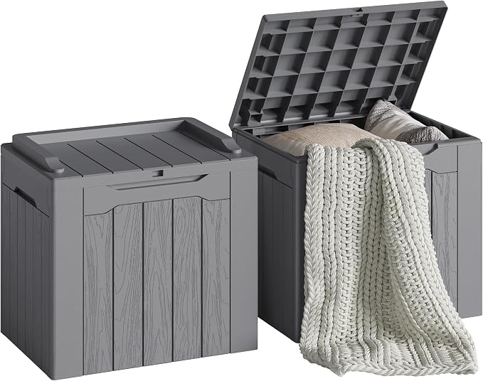 Devoko 30 Gallon Resin Deck Box 2 Pack Outdoor Indoor Waterproof Storage Box by DEVOKO
