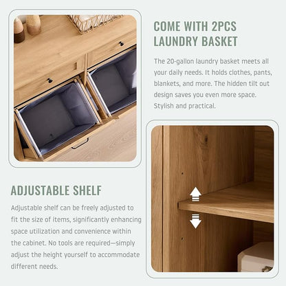 Triple Tilt Out Laundry Hamper Cabinet, 20 Gallon Farmhouse Trash Can Cabinet - Image 4