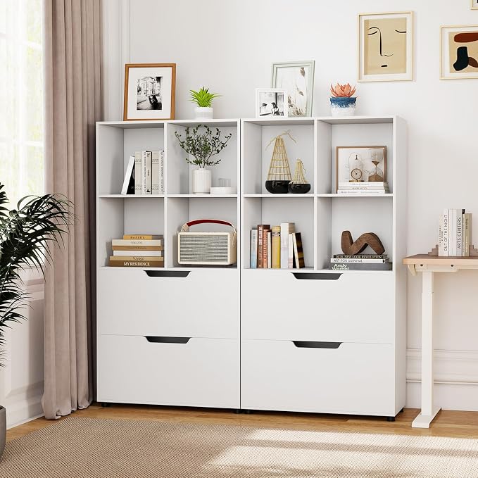 GOFLAME 4-Tier Bookcase with 2 Drawers, 51” Tall Bookshelf with 4-Cube Open - Image 2