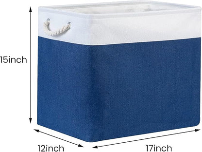 Bidtakay Large Canvas Organization Bins Set of 2 Navy Blue Rectangular Baskets - Image 7