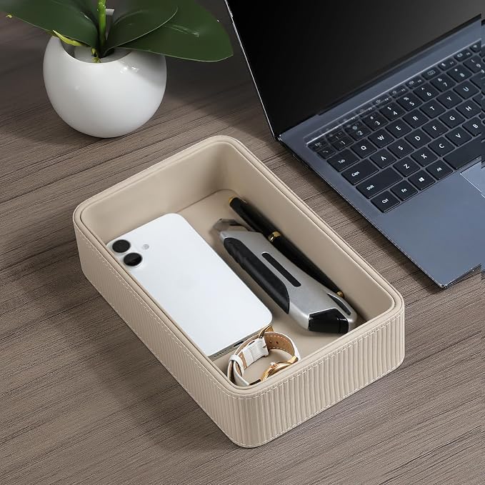 PU Leather Valet Tray Organizer, Small Nightstand Organizer Bedside Desktop - Image 3