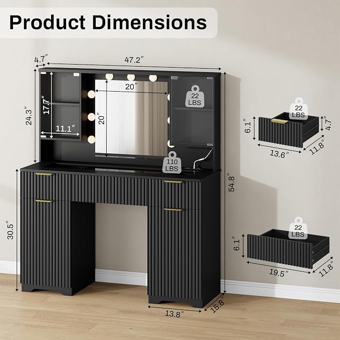 ONME 47.2" Fluted Vanity Desk - Image 9