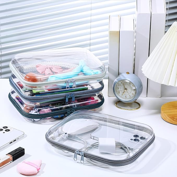 Hoolerry 4 Pcs Hard Clear Zipper Case Makeup Bags Plastic Pencil Pouch - Image 6