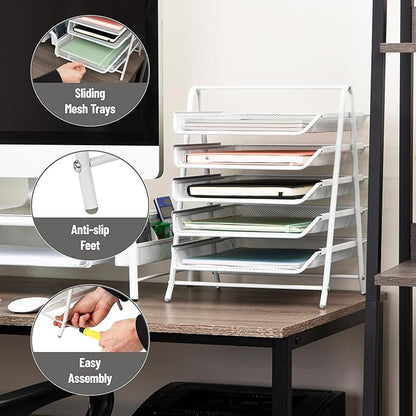 Mind Reader 5-Tier Paper Tray Organizer, Vertical Desktop File Storage Rack - Image 4