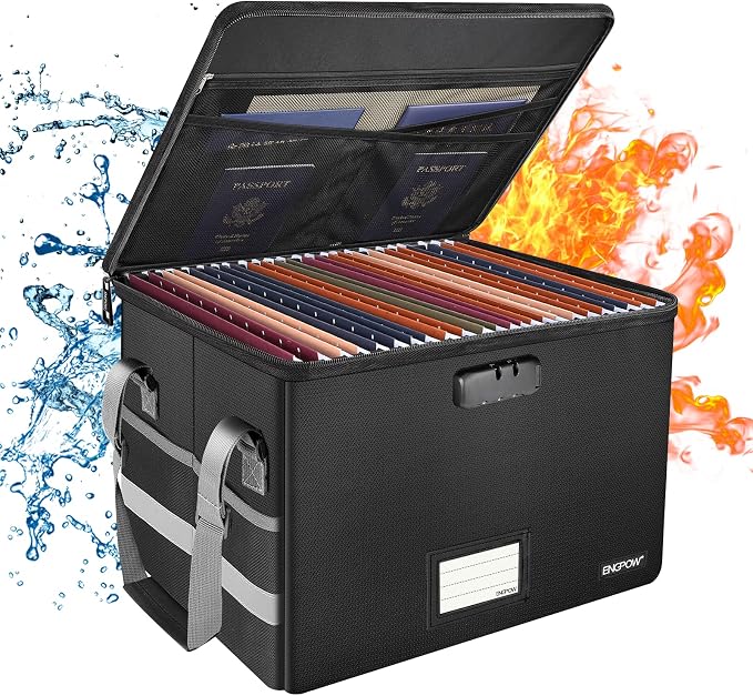 ENGPOW File Box with Lock, Fireproof Document Box with Zipper＆Pockets, by ENGPOW