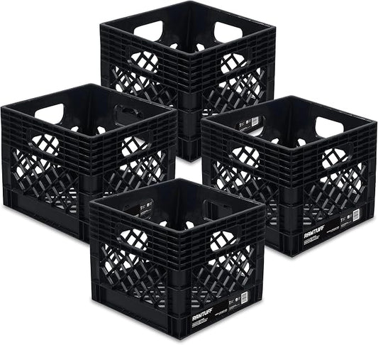 Ramtuff 4 Pack Storage Milk Crate, Durable Plastic Home Organizers, Stackable by Ramtuff