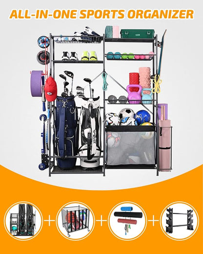 PLKOW Golf Storage Ball Rack Garage Organizer, 2 Golf Bag Organizer and Other - Image 2