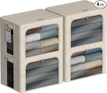 4 Pack Clothes Storage Bins - 22L Stackable Storage Box with Lid，Foldable by Chizjox