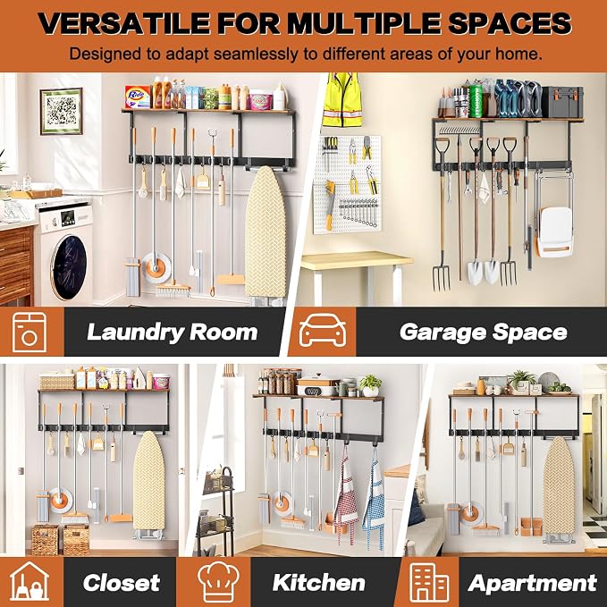 Broom Holder Wall Mount with Cleaning Supplies Organizer, Laundry Room - Image 6