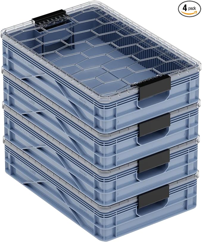 SIDIO Quarter Crate 4 Pack of Stackable Storage Bins by Sidio