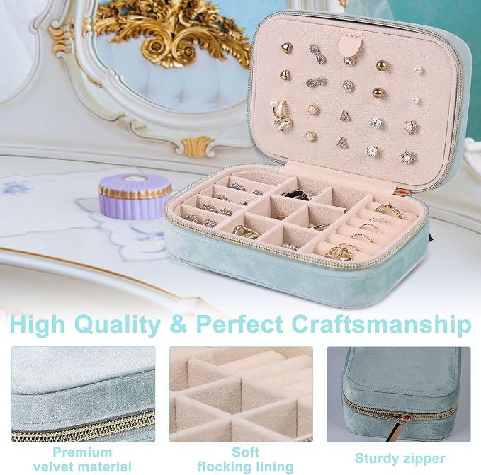 Dajasan Velvet Jewelry Boxes, Mini Travel Jewelry Case, Small Portable Travel - Image 4