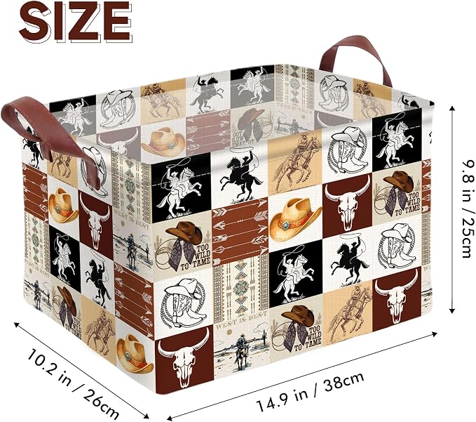 Western Cowboy Storage Basket Waterproof Canvas Toy Storage Bin Western Home - Image 2