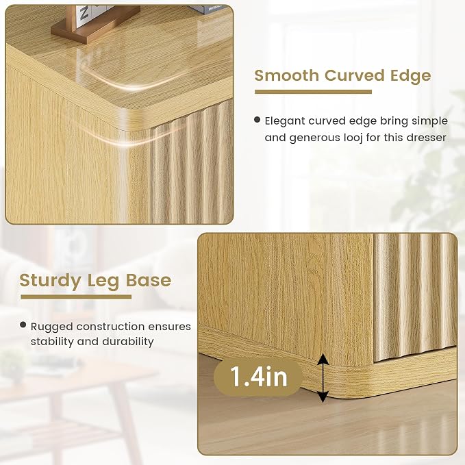 Fluted Nightstand with 3 Drawers, Wood Night Stand with Storage， 25" Wide - Image 5