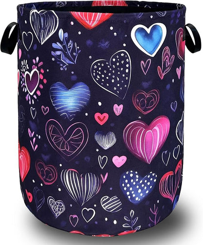 Hand Drawn Love Hearts Pattern Laundry Hamper by SELIONLIKN