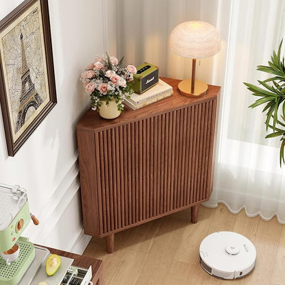 Fluted Floor Corner Kitchen Cabinet, Wooden Freestanding Cabinets Organizer - Image 4