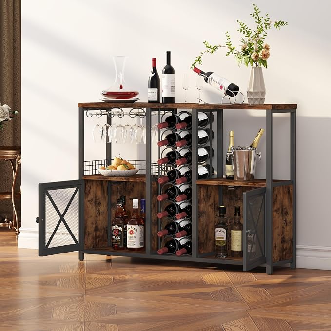 Homeiju Mini Bars for Home, Wooden Coffee Bar Cabinet, Modern Liquor Cabinet - Image 2