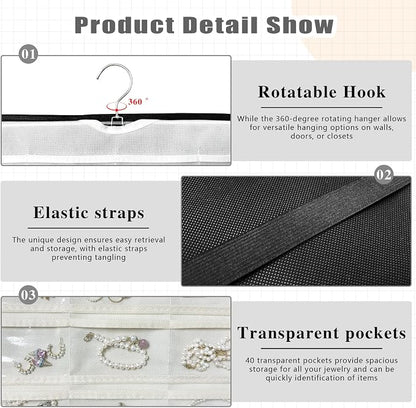 Hanging Jewelry Organizer Storage, 40 Pockets 36 Hooks Necklace Earring - Image 4