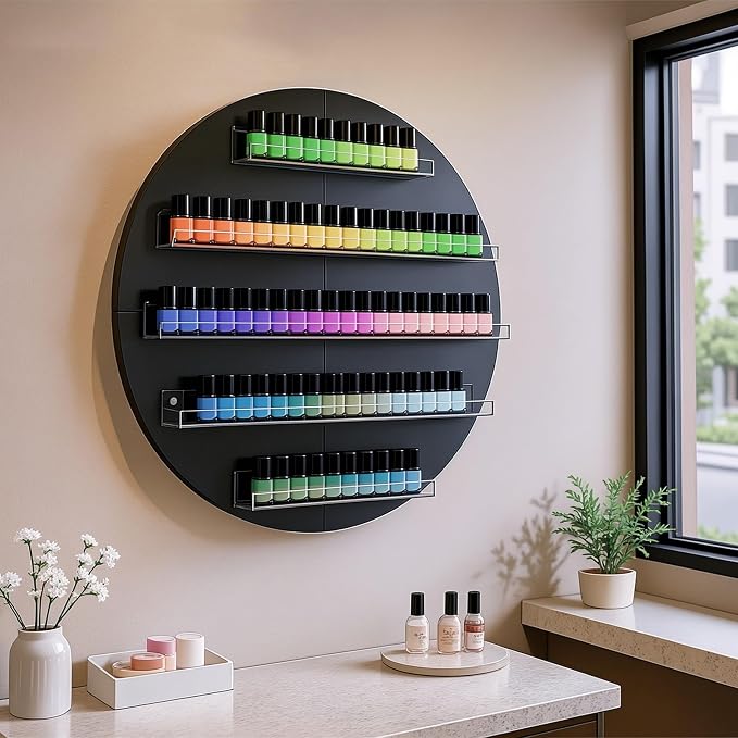 Wall Mount Nail Polish Organizer, Wood Nail Polish Rack w/Acrylic Barrier by HolaiNail