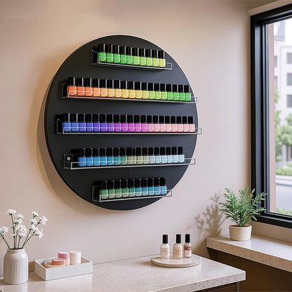 Wall Mount Nail Polish Organizer, Wood Nail Polish Rack w/Acrylic Barrier by HolaiNail