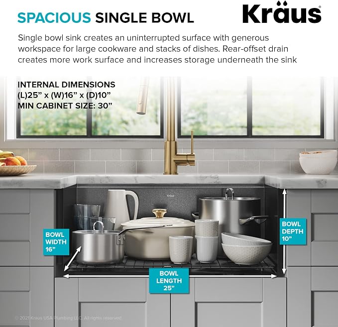 KRAUS Kore Workstation 27-inch Farmhouse Apron Front 16 Gauge Black Stainless - Image 4