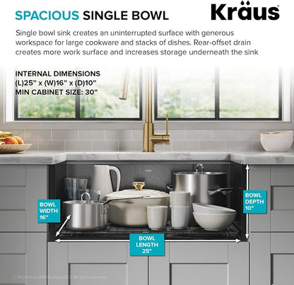 KRAUS Kore Workstation 27-inch Farmhouse Apron Front 16 Gauge Black Stainless - Image 4