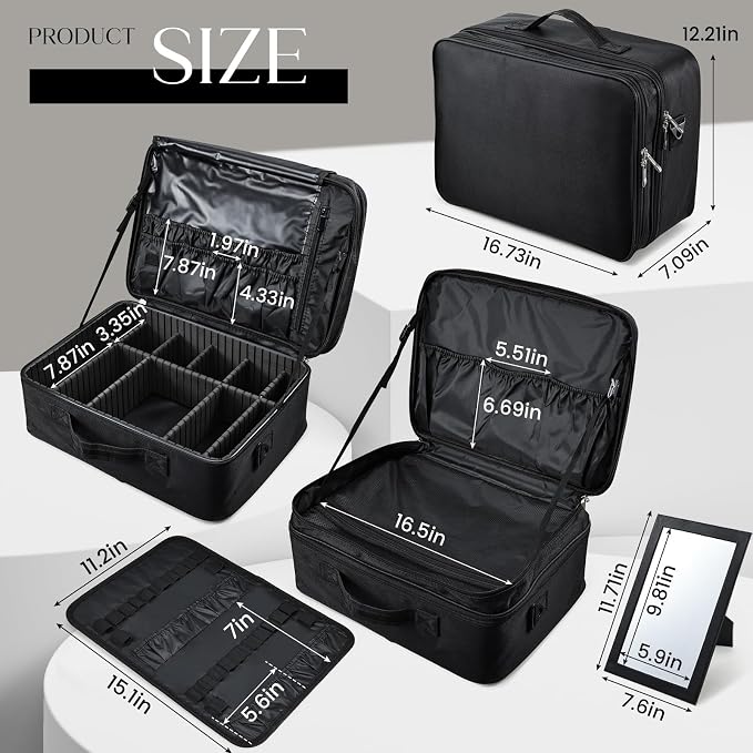 Adazzo Large Makeup Bag, 3 Layers 17” Makeup Case Organizer - Image 6