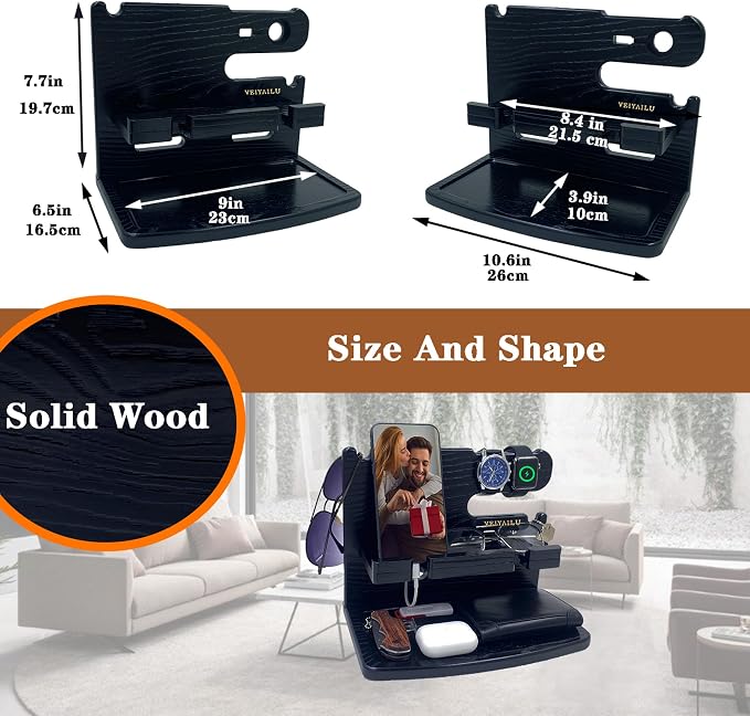 Gifts for Men Dad Women Husband Boyfriend Him Nightstand Organizer for Men Wood - Image 3