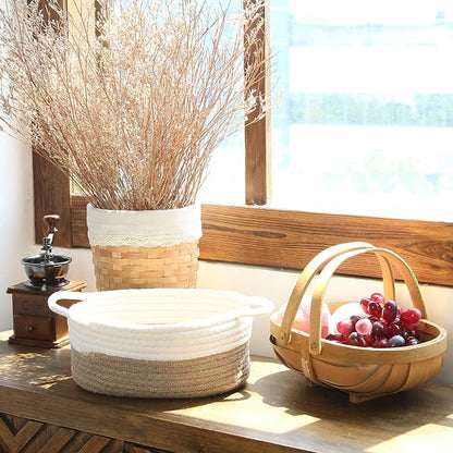 Sea Team 2-Pack Cotton Rope Baskets, Fabric Tray, Oval Open Dish - Image 3