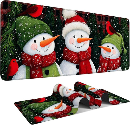 Three Snowmen Gaming Mouse Pad 31.5"x11.8"Desk Mat Anti-Slip Rubber Base & by ANNAQUEEN