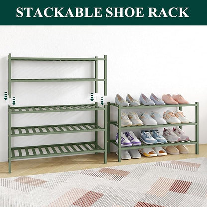 Smiry Bamboo Shoe Rack for Closet, 5 Tier Wooden Stackable Shoe Organizer - Image 6