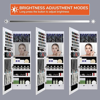 GISSAR Mirror Jewelry Cabinet, LED Wall Door Mount Full Length Jewelry Armoire - Image 7