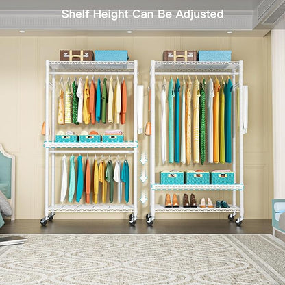 FUTASSI P1 Heavy Duty Garment Rack, 3 Tiers Adjustable Rolling Metal Closet - Image 3