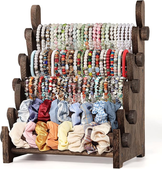 TOPNEW 5 Tier Wooden Bracelet Holder, Scrunchie Bangle Watch Necklace Display by TOPNEW