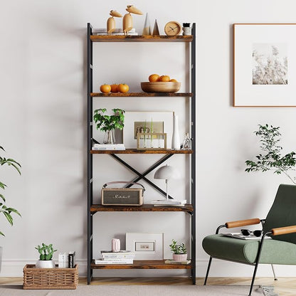 Vongrasig 5 Tier Bookshelf, Modern Tall Bookcase, Industrial Book Shelves by Vongrasig