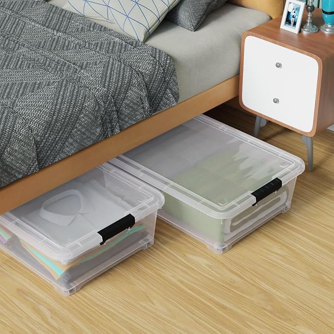 4 Pack Multipurpose 25 Qt Underbed Secure Latching Bin, Plastic Storage - Image 7