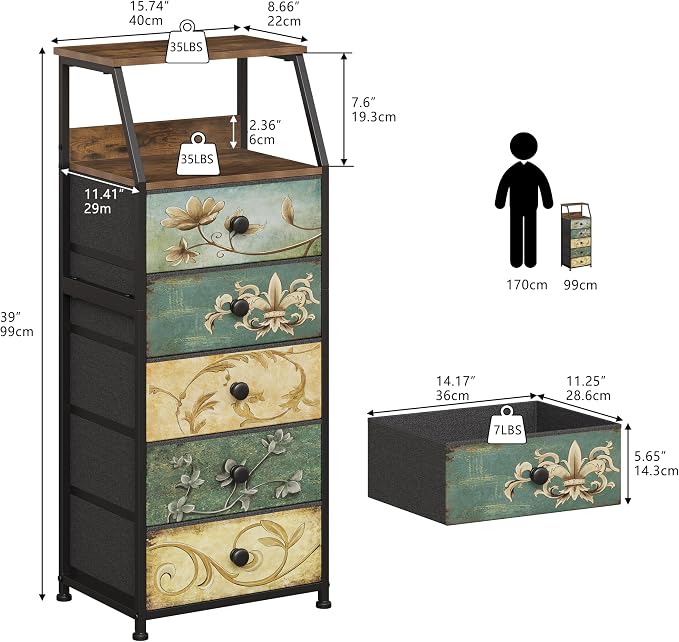 Tohomeor Nightstand with Fabric Drawers Dresser with 2 Tier Shelf Storage Tower - Image 3