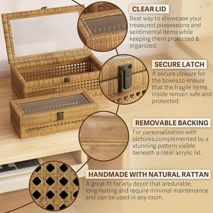 Rattan Decorative Box, Boho Display Boxes - Image 3