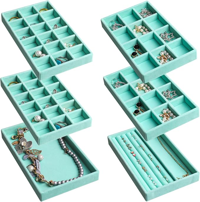 Frebeauty Jewelry Organizer Tray, Stackable Velvet Jewelry Trays, Drawer by Frebeauty