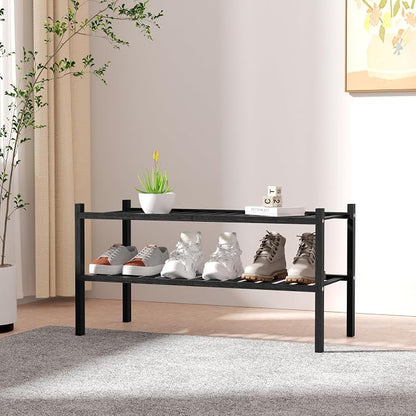 2 Tier Bamboo Shoe Rack for Closet Free Standing Wood Shoe Shelf for Entryway - Image 2