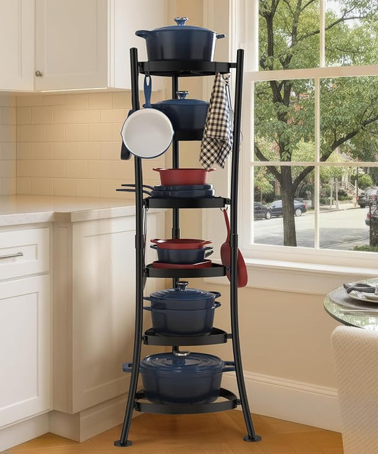 KES 264 Lbs Capacity Freestanding Pot Rack, 6-Tier Cast Iron Cookware Stand by KES
