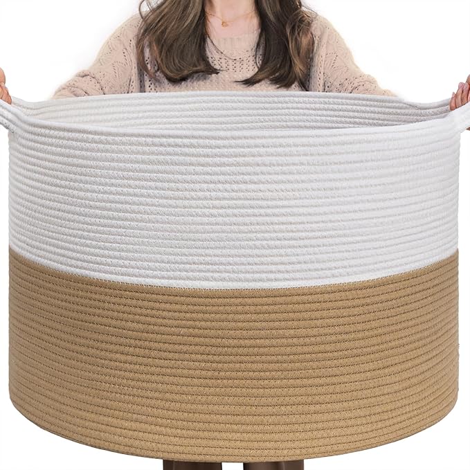 INDRESSME XXXLarge Jute Rope Basket 21.7" x 21.7" x 13.8" Woven Baby Laundry by INDRESSME