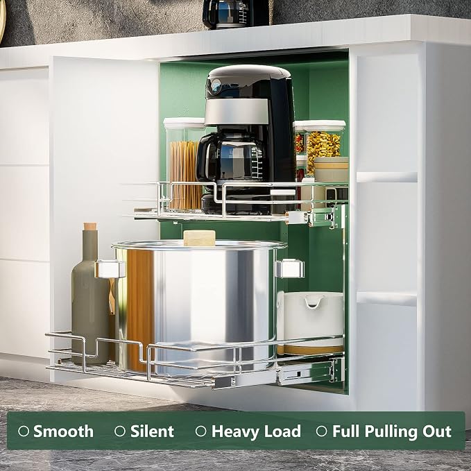 LOVMOR 2 Tier Individual Pull Out Cabinet Organizer 17" W x 21" D, Slide Out - Image 2