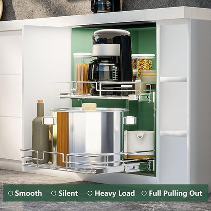 LOVMOR 2 Tier Individual Pull Out Cabinet Organizer 11" W x 18" D, Slide Out - Image 2